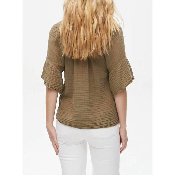 NEW MICHAEL STARS savannah flutter sleeve top in olive - Picture 2 of 2